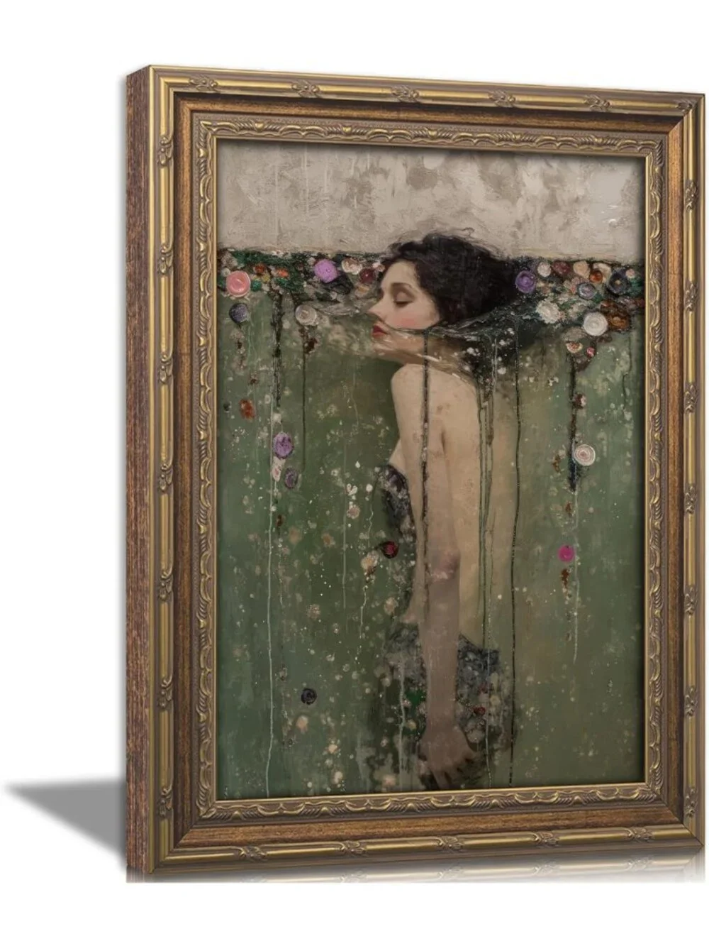 Vintage Gold Framed Wall Art, Romantic Gothic Oil Painting Canvas, Dark Academia